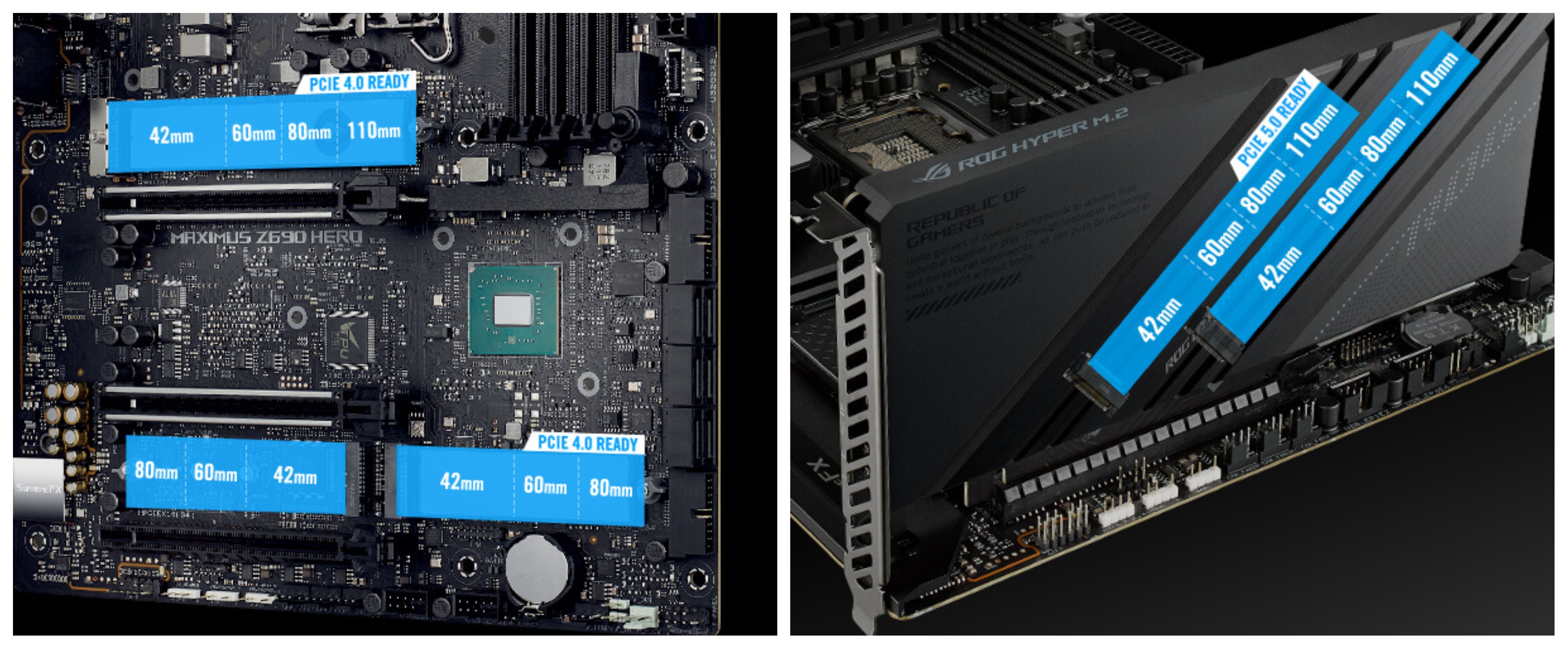 Základní deska Asus ROG Maximus Z690 Hero je připravena na přidání grafické karty díky modernímu slotu PCI Express 5.0 16x, který přináší až 2násobnou rychlost přenosu dat oproti standardu PCIe 4.0.