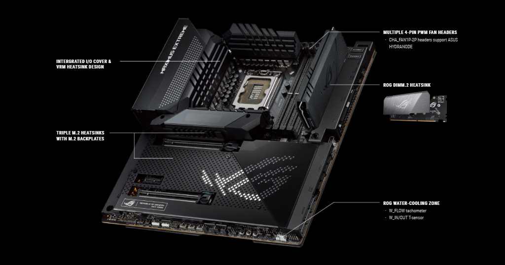 Váš herní počítač si vždy zachová vysoký výkon, protože každá hlavička základní desky Asus ROG Maximus Z690 Extreme umožňuje zapojení klasických i PWM ventilátorů a pumpy pro vodní chlazení.