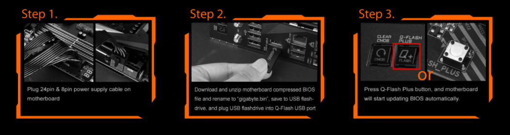 Funkcia GIGABYTE Q-Flash Plus umožňuje používateľom aktualizovať BIOS na najnovšiu verziu pomocou flashdisku.