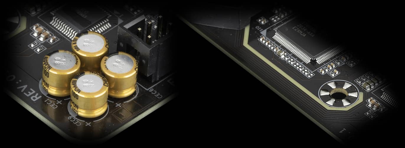 Súčasťou dosky Gigabyte Z590M je tiež 8-kanálová zvuková karta od Realtek Audio, ktorá umožňuje reprodukciu zvuku s 7.1-kanálovým priestorovým efektom