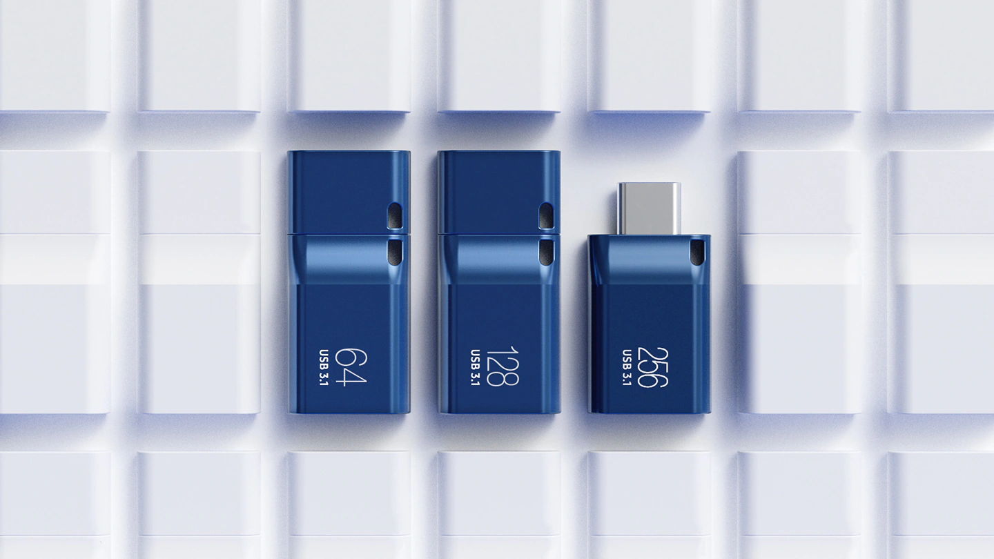 Flash disk Samsung Blue m ultratenk tlo v tmav modr barv, kter vs bude skvle reprezentovat na vaich cestch i dleitch pracovnch schzkch.