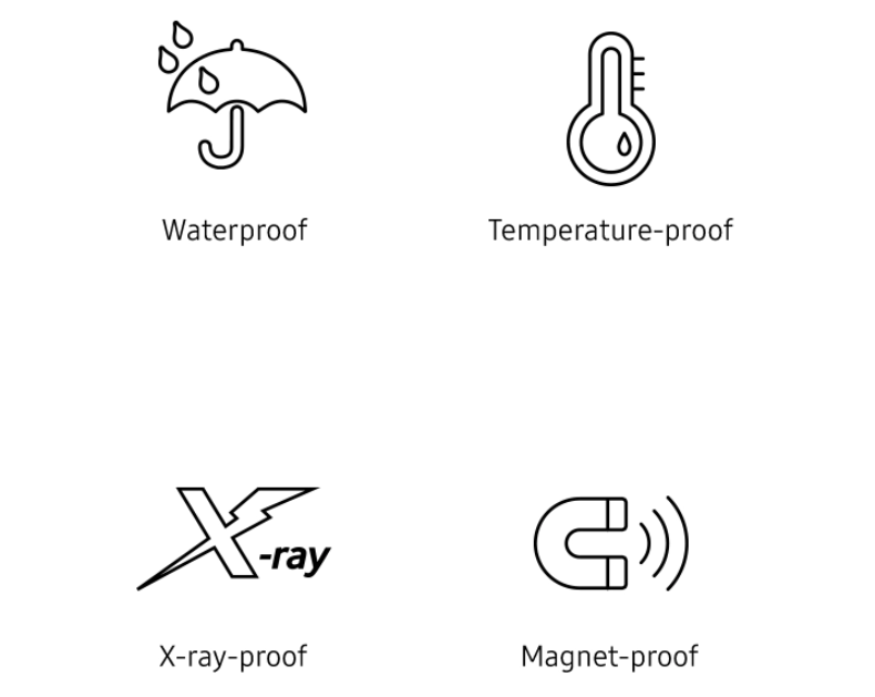 Pamäťová karta Samsung EVO Plus prežije až 72 hodín v morskej vode, jej prevádzková teplota činí -25 až 85 ° C a tiež ochráni dáta pred pôsobením magnetizmu a röntgenovým žiarením.