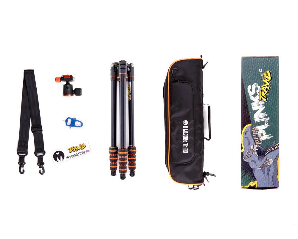 Vylepšený tripod 3 Legged Thing Travis 2.0 je dodáván s bohatým příslušenstvím, včetně nástroje 3LT Toolz a batohu typu Clamshell.
