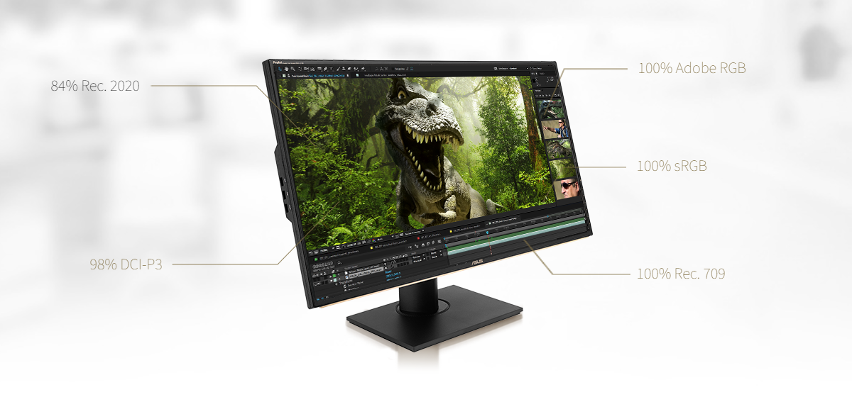 Monitor Asus ProArt PA329C sa pýši priemyselnými štandardmi 100% sRGB, 84% Rec. 2020, 100% Rec. 709, 100% Adobe RGB a 98% DCI-P3 pre maximálne pokrytie farebného spektra.