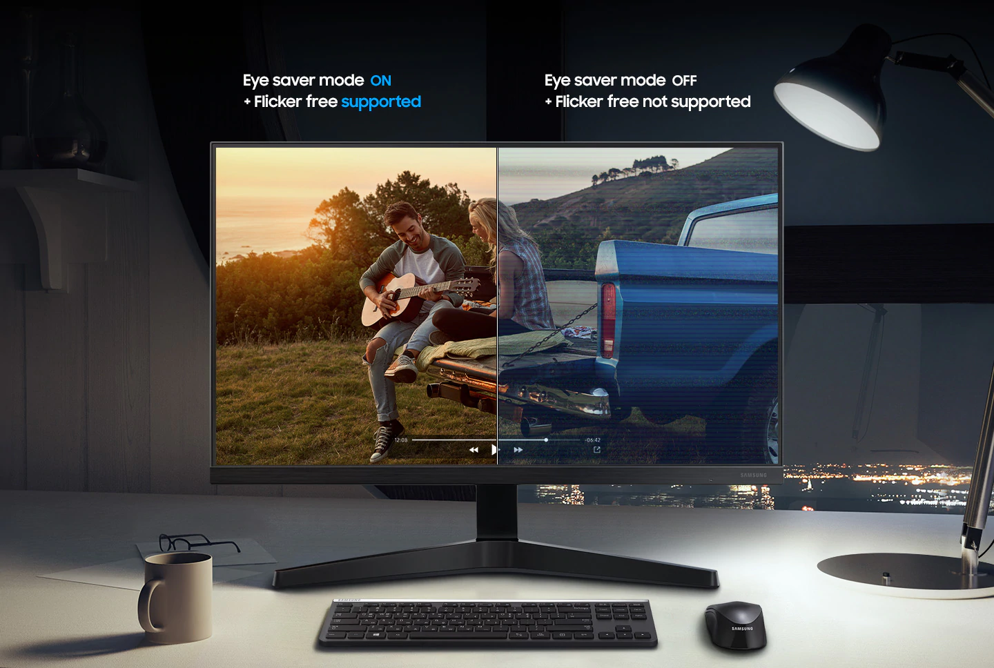 Monitor Samsung T35F znižuje prítomnosť modrého svetla a zamedzuje kmitaniu obrazu