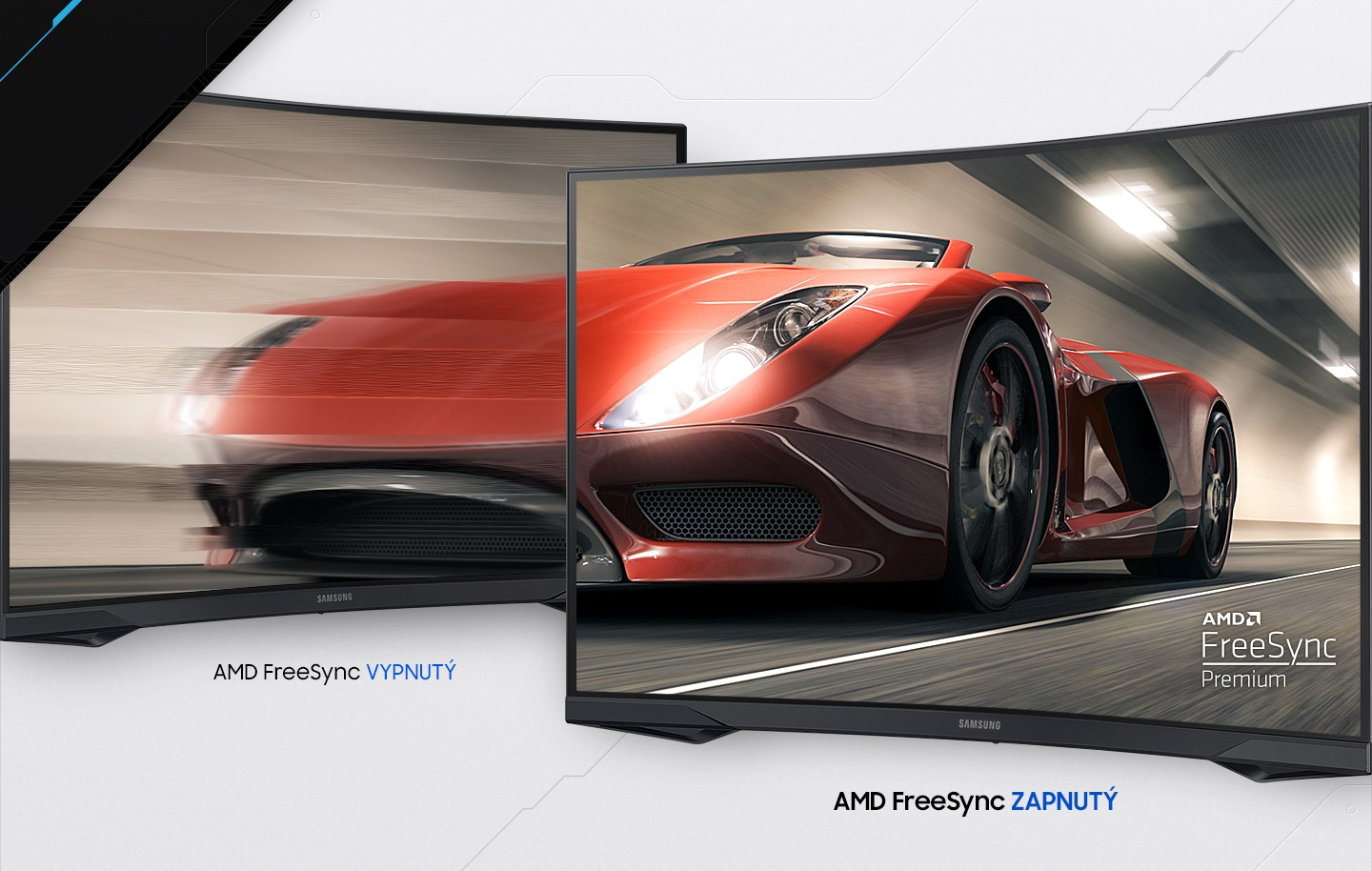 Monitor Samsung Odyssey G5 eliminuje nepříjemné trhání a výskyt takzvaných duchů pomocí technologie Free-Sync Premium, čímž zaručí ostré herní vizualizace.