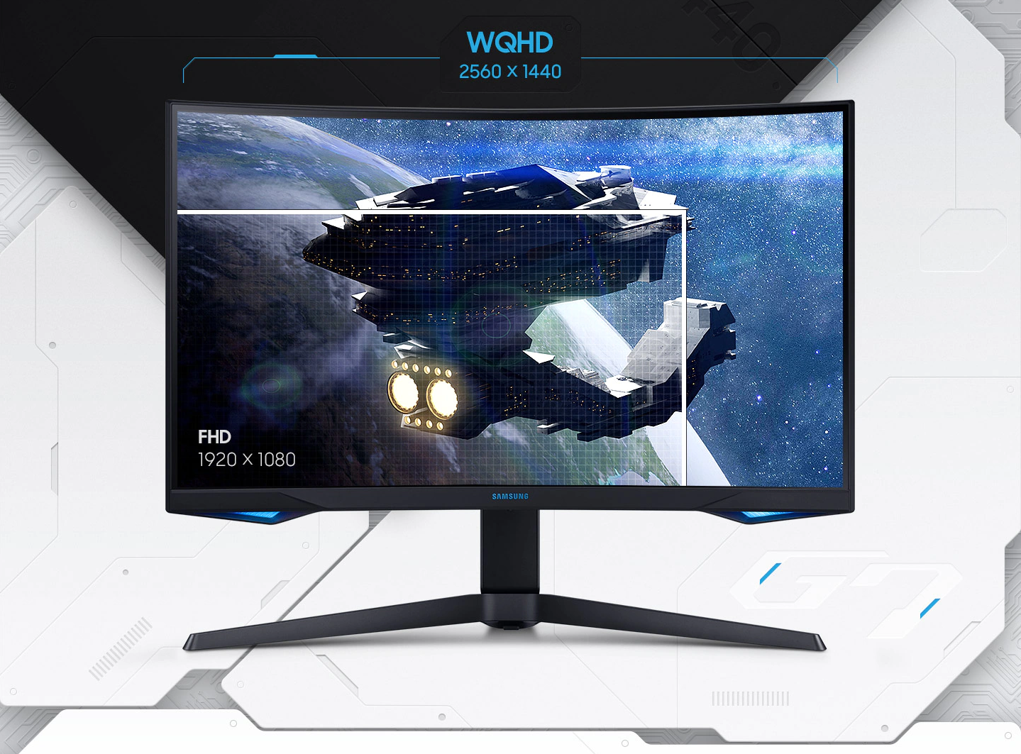 Monitor Odyssey G7 je vybavený zakřiveným SVA panelem od Samsungu, který nabízí jemné QHD rozlišení 2560 x 1440 px.