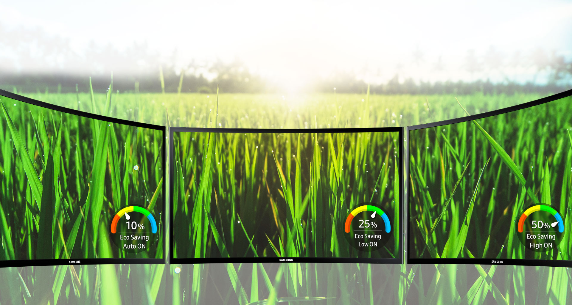 Nová funkce Eco Saving Plus snižuje jas monitoru Samsung C24F396 pro dosažení vyšší energetické účinnosti.