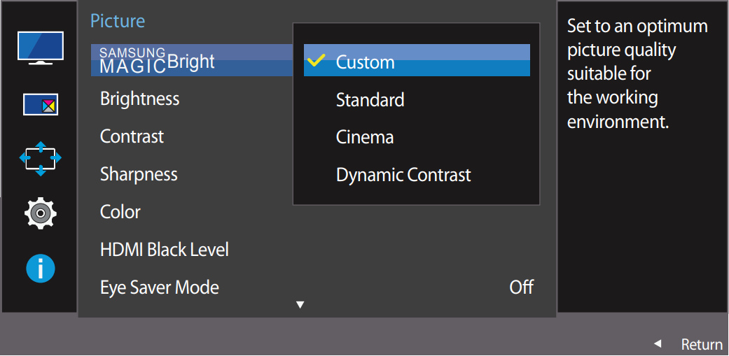 Funkce Samsung MagicBright optimalizuje prosted v zvislosti na obsahu, kter sledujete.