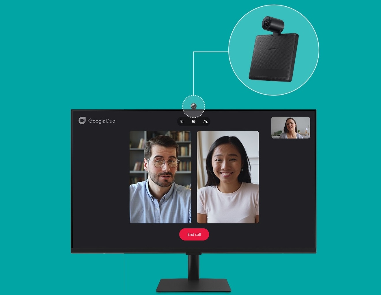 Samsung Smart Monitor 27M50A je vybavený webovou kamerou SlimFit  s funkcí naklápění, která vám umožní nastavit dokonalý úhel.