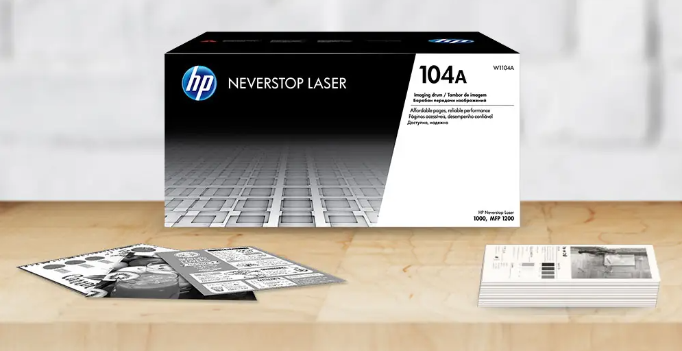 Fotocitlivý zobrazovací válec HP 104A je vhodný pro originální multifunkční tiskárny HP Neverstop Laser 1000a / 1000w / 1200a / 1200w.