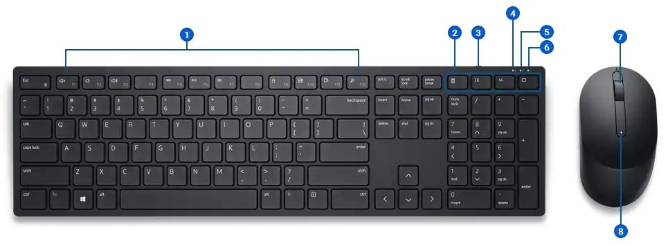 Bezdrôtová klávesnica a myš Dell KM5221W ponúka prevádzku až na vzdialenosť 10 m, kedy je pripojenie realizované pomocou 2,4 GHz USB RF prijímača.