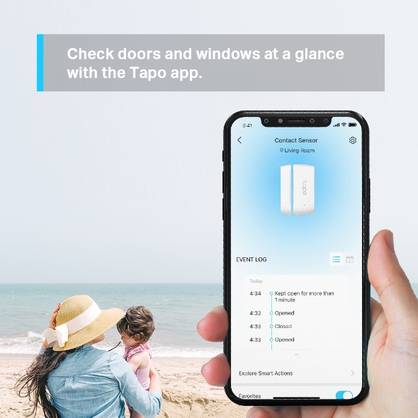 Senzor TP-Link Tapo T110 vám oznamuje v aplikaci čas otevírání a zavírání oken a dveří