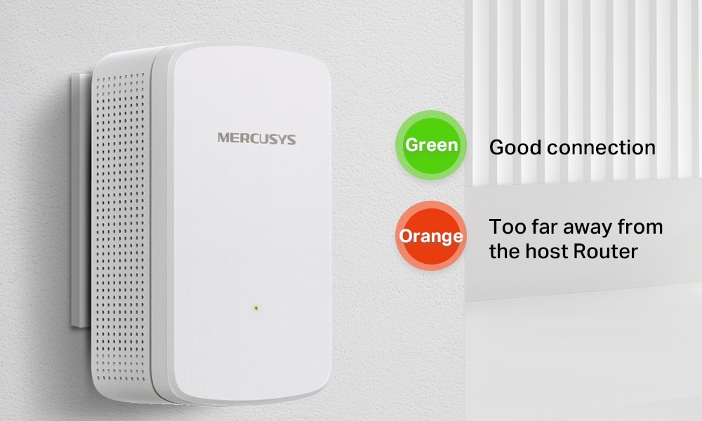 Vícebarevná LED kontrolka vám pak pomůže najít optimální umístění vašeho prodlužovače Mercusys ME10.