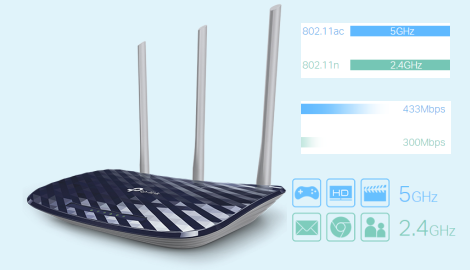 WiFi router TP-Link Archer C20(ISP) AC750 dual AP/router, 4x LAN, 1x WAN/ 300Mbps 2,4/ 433Mbps 5GHz + dárek IP TV zdarma