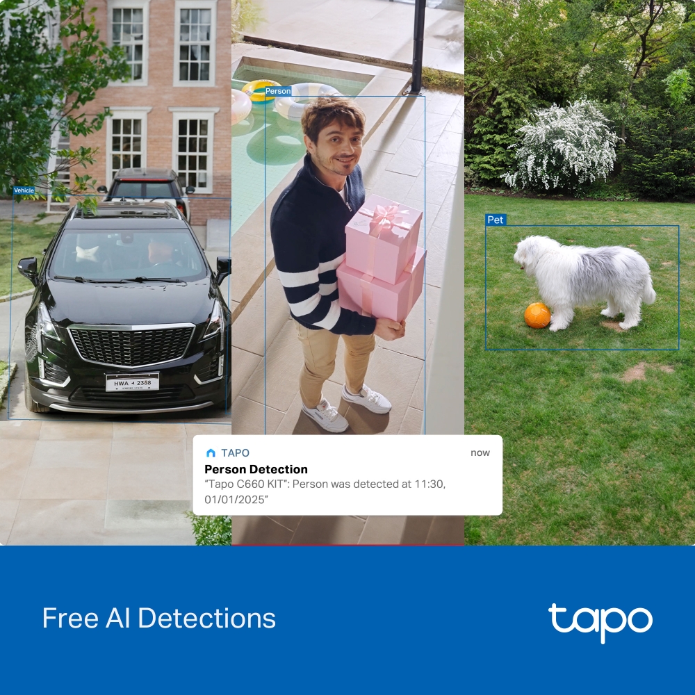 Kamera TP-Link Tapo C660 Kit a detekce osob, zvířat a aut pomocí umělé inteligence