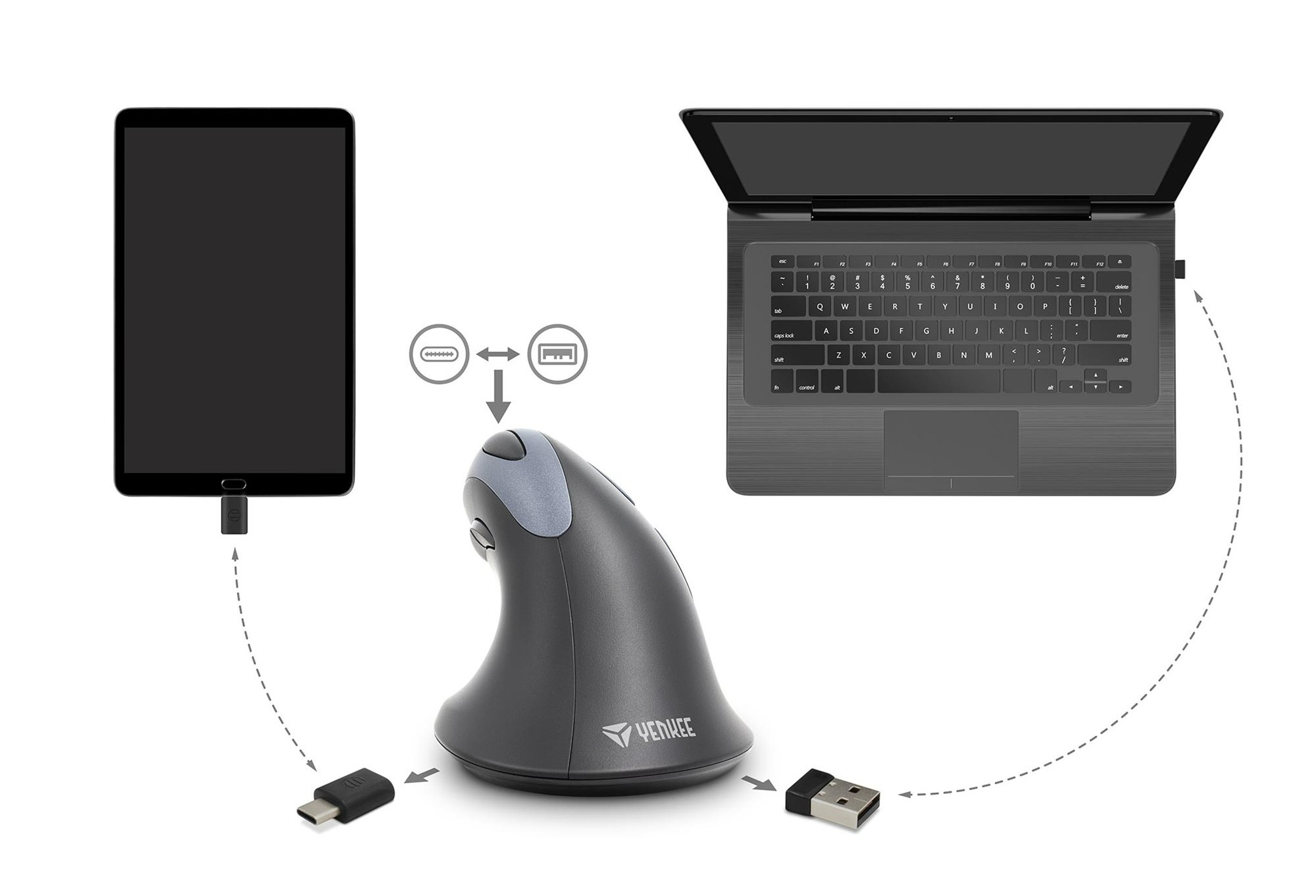 Vertikální ergonomická myš Yenkee YMS 5030 připojíte k tabletu i notebooku