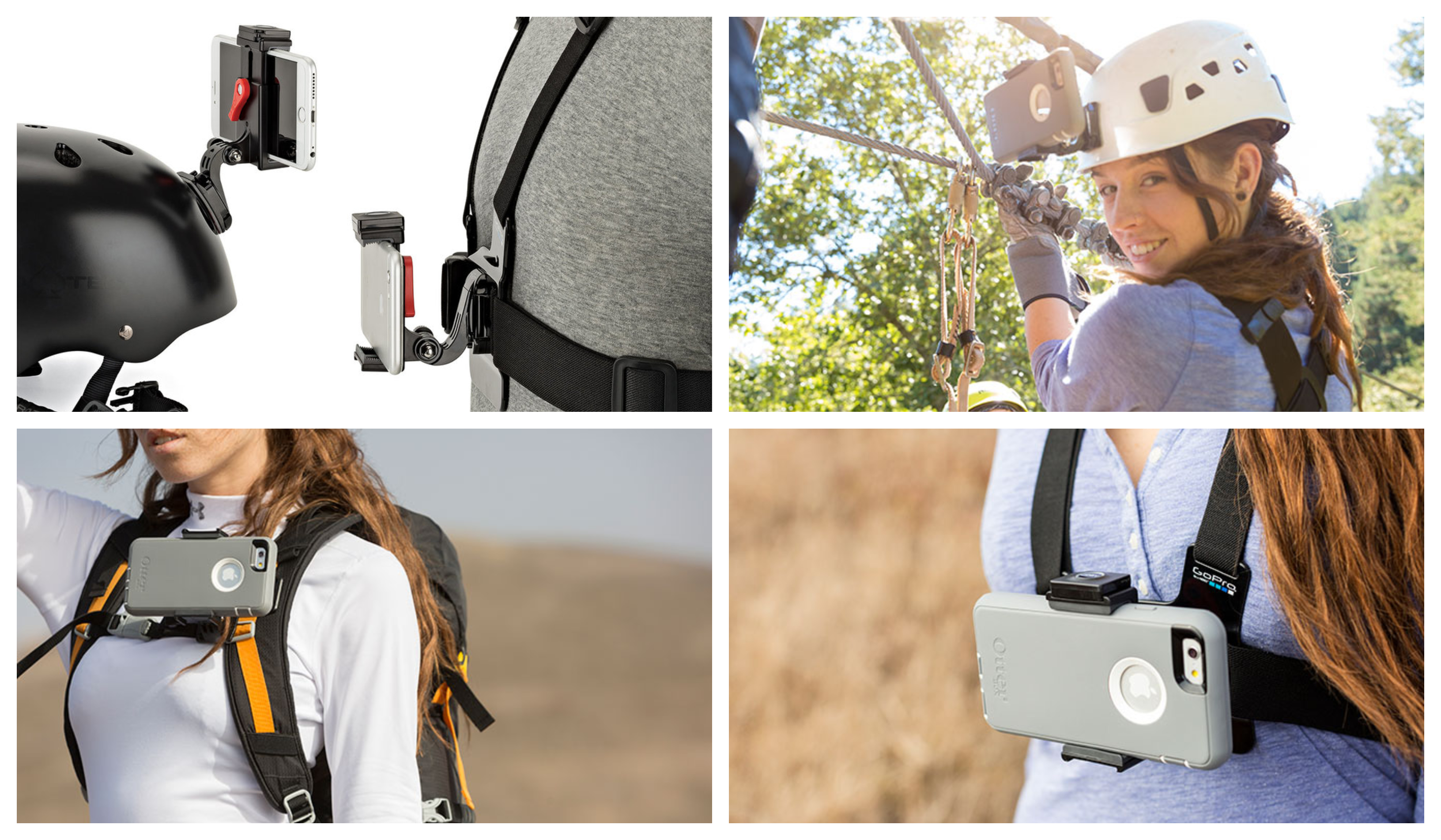 Súčasťou súpravy Joby GripTight Action Kit je kolíkový (pinový) držiak pre akčné kamery, ktorý môžete pripojiť na hrudné pásy, na helmu či na ramenný popruh batohu.