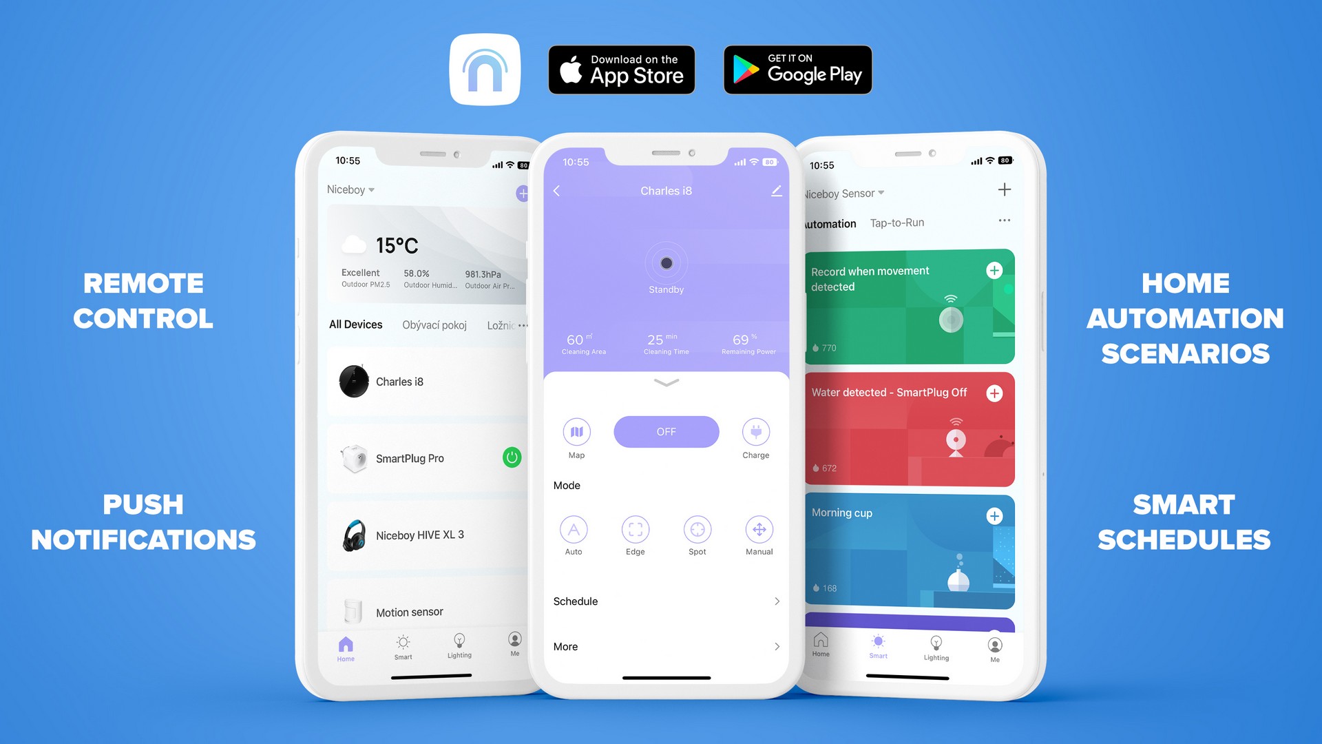 Mobilní aplikace Niceboy ION poskytuje přehledné rozhraní, se kterým budete mít pod palcem všechny chytré spotřebiče z této produktové řady kdykoliv a odkudkoliv.