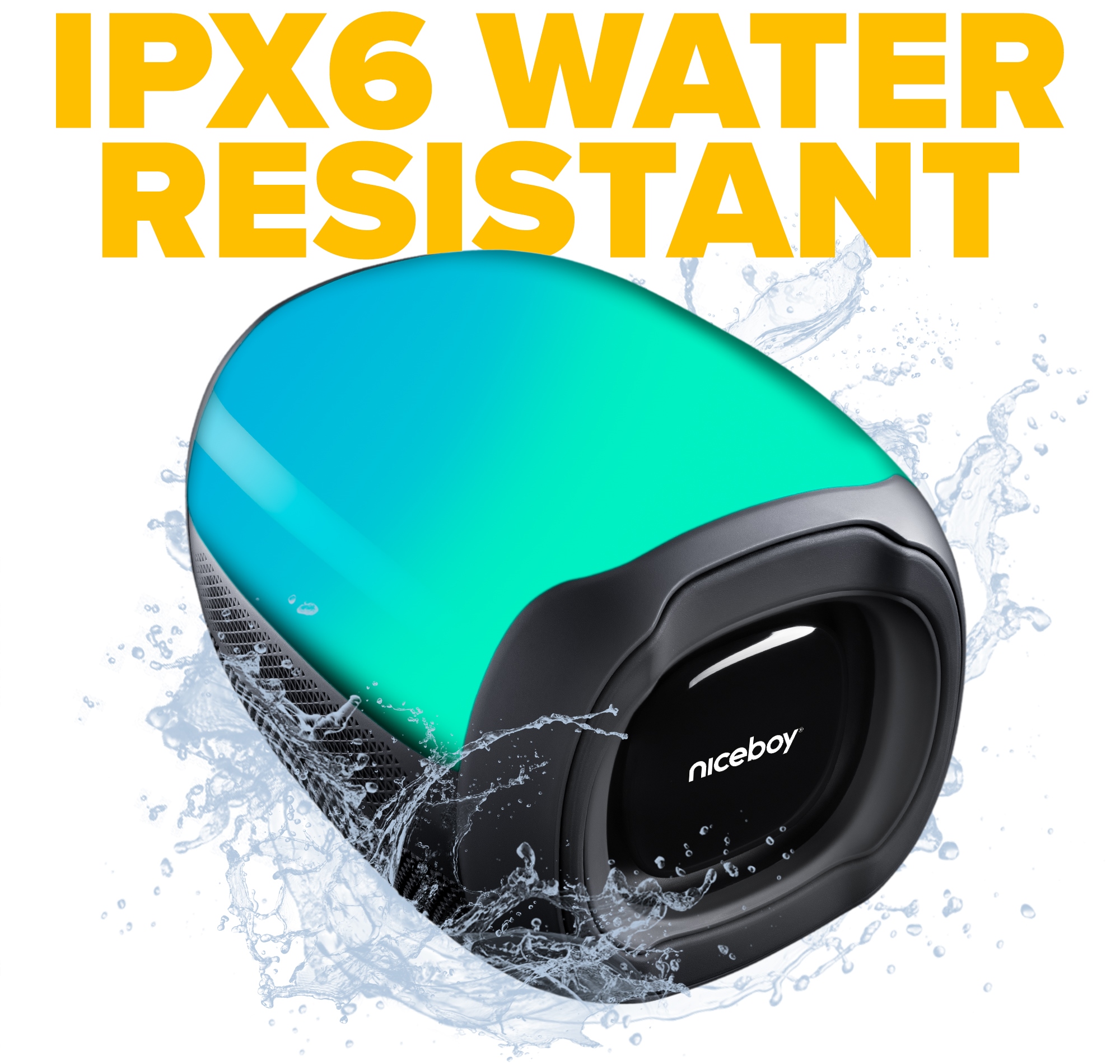 A Niceboy Raze Neon hangszóró IPX6 tanúsítvánnyal rendelkezik, így fokozottan ellenáll az intenzív fröccsenő víznek, így tökéletes a kültéri használatra.