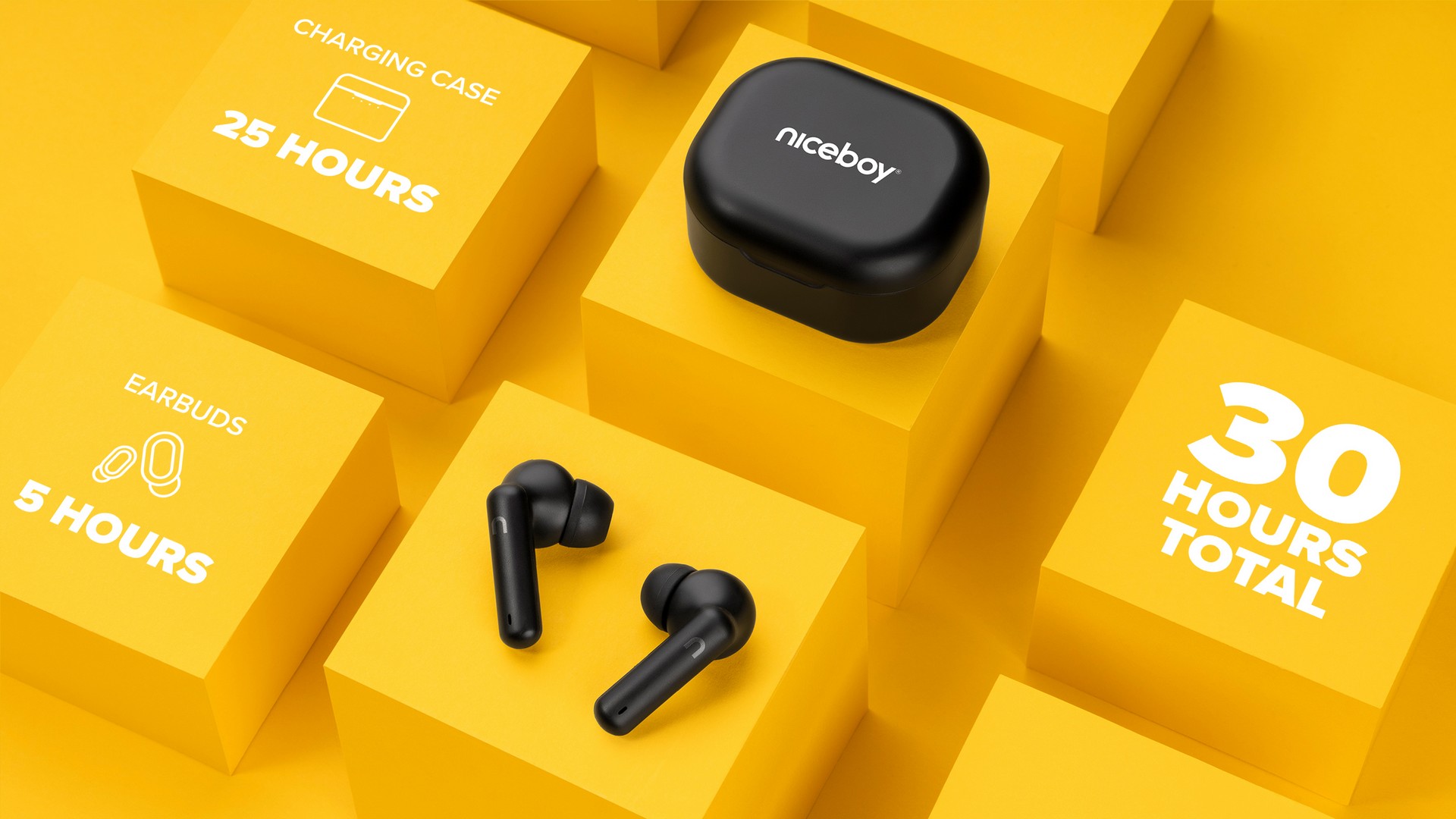 Bezdrátová sluchátka Niceboy Hive Pins 3 s dobíjecím pouzdrem vydrží hrát až 30 hodin na 1 nabití
