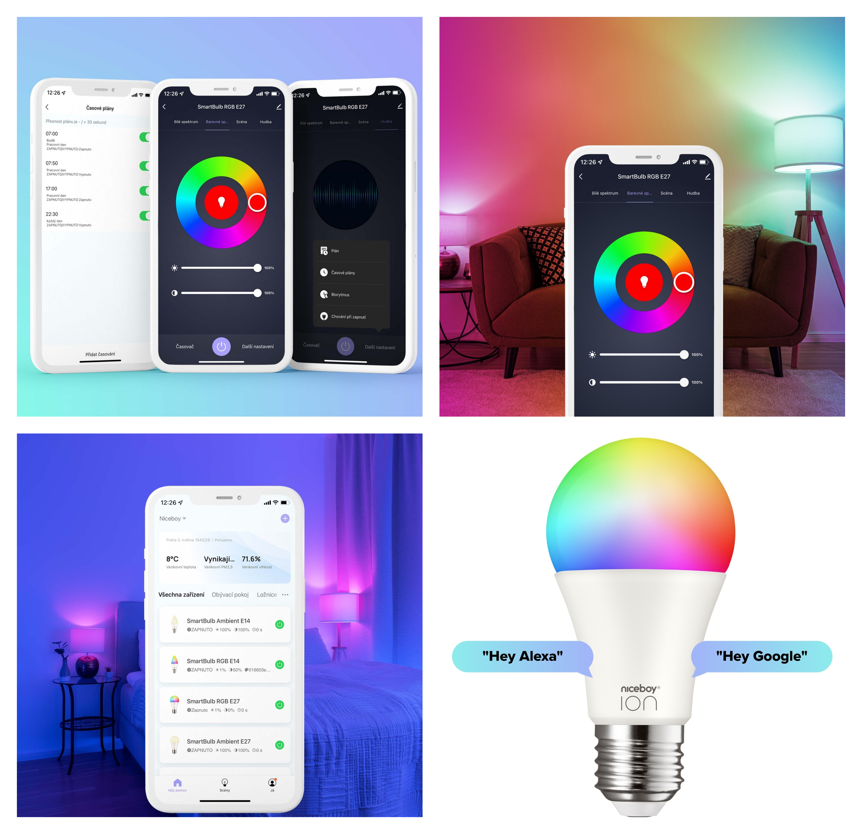 K inteligentní správě žárovky Niceboy ION SmartBulb RGB můžete využít také hlasových asistentů Amazon Alexa či Google Assistant, takže vás bude poslouchat na slovo.