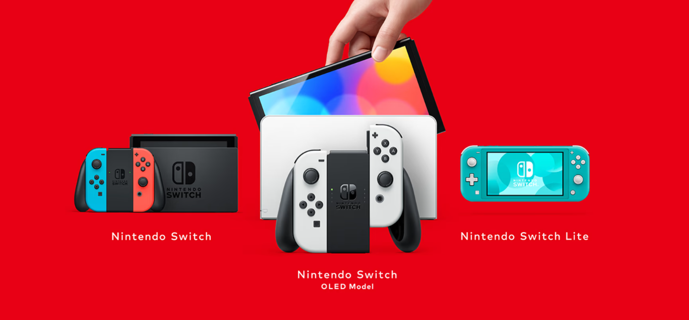 Souasn nabdka konzol od tto spolenosti zahrnuje modely Nintendo Switch, Switch OLED a Switch Lite.