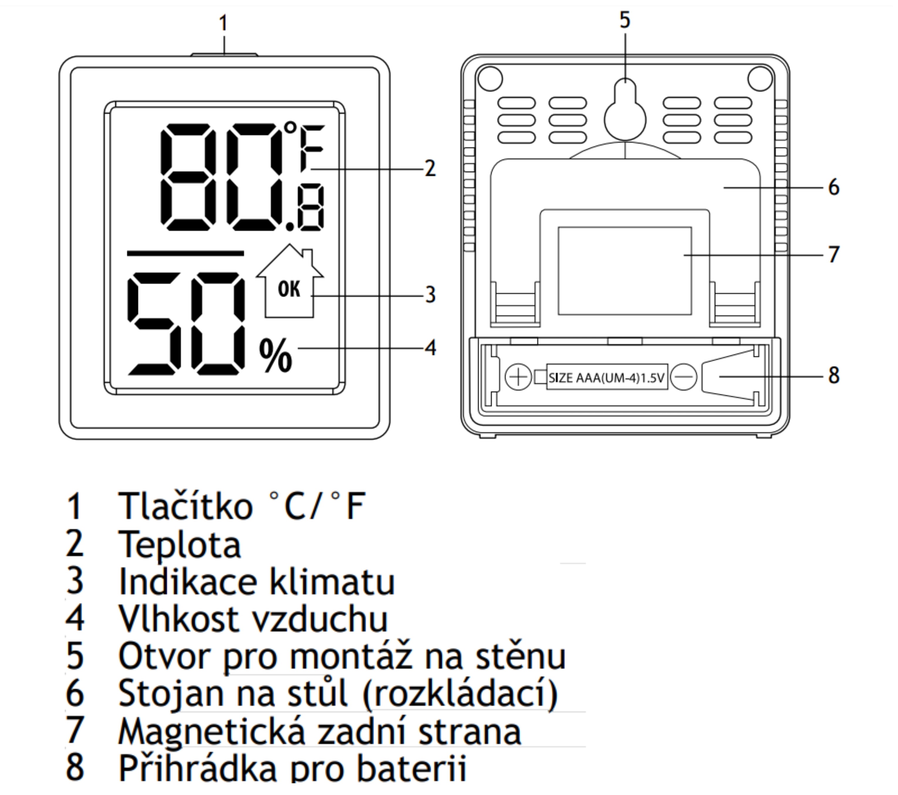 Termohygrometr Levenhuk Wezzer Base L10 napájí 1 AAA baterie (není součástí této dodávky), díky čemuž nevyžaduje přísun energie z elektrické sítě.