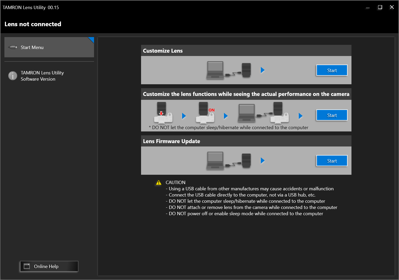 Softwarový nástroj Tamron Lens Utility je kompatibilní se systémy Windows a MacOS X a je k dispozici ke stažení zdarma na oficiálních stránkách výrobce.