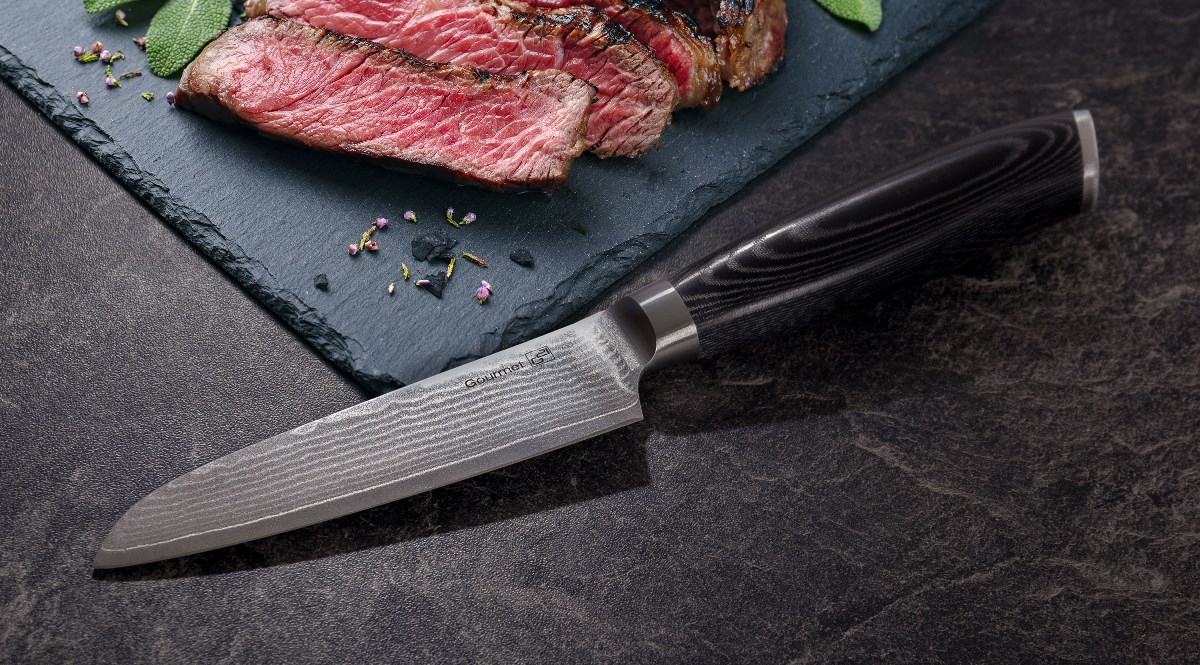 Nůž Santoku 13 cm z řady nožů Gourmet Damascus od značky G21.