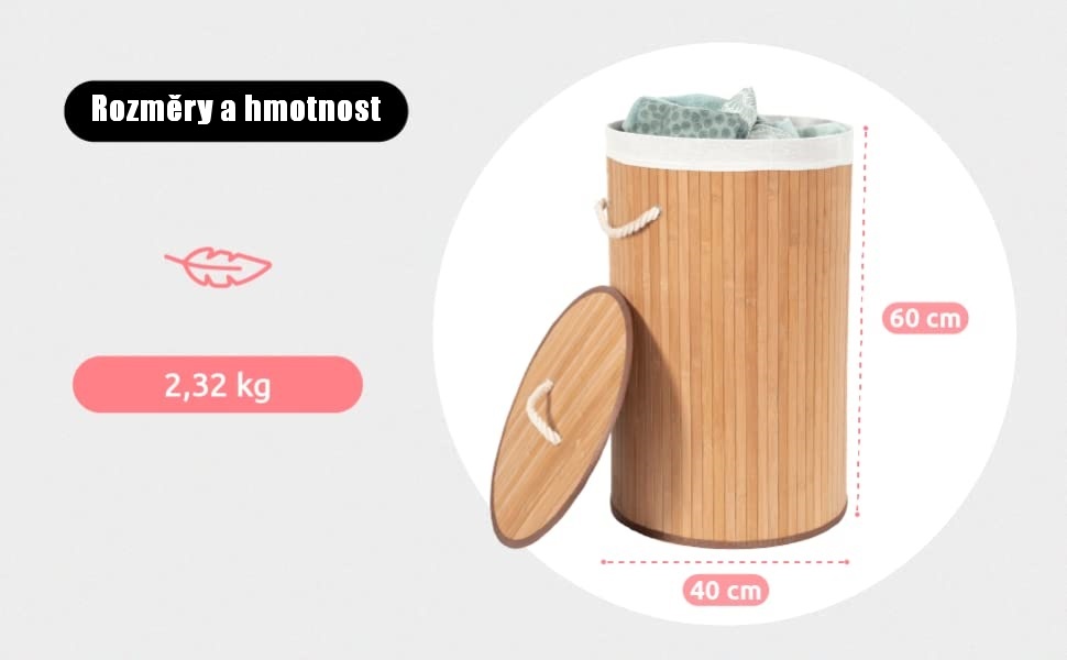 Kulatý bambusový koš Compactor RAN5213 je základem spokojeného bydlení, kdy nabízí větší užitný objem 75 l pro vaše špinavé prádlo.
