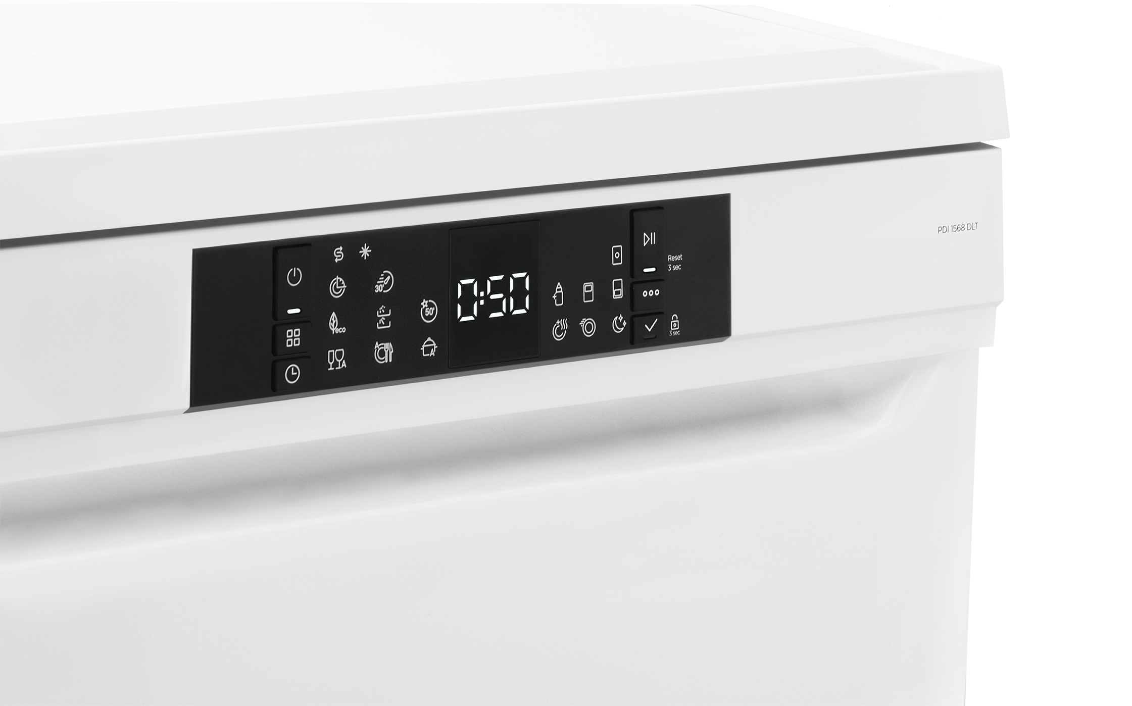 A Philco PDI 1568 DLT mosogatógép programját a beépített LED panel segítségével állíthatja be, amelyet gyerekzár véd a nem kívánt utánállítások ellen.