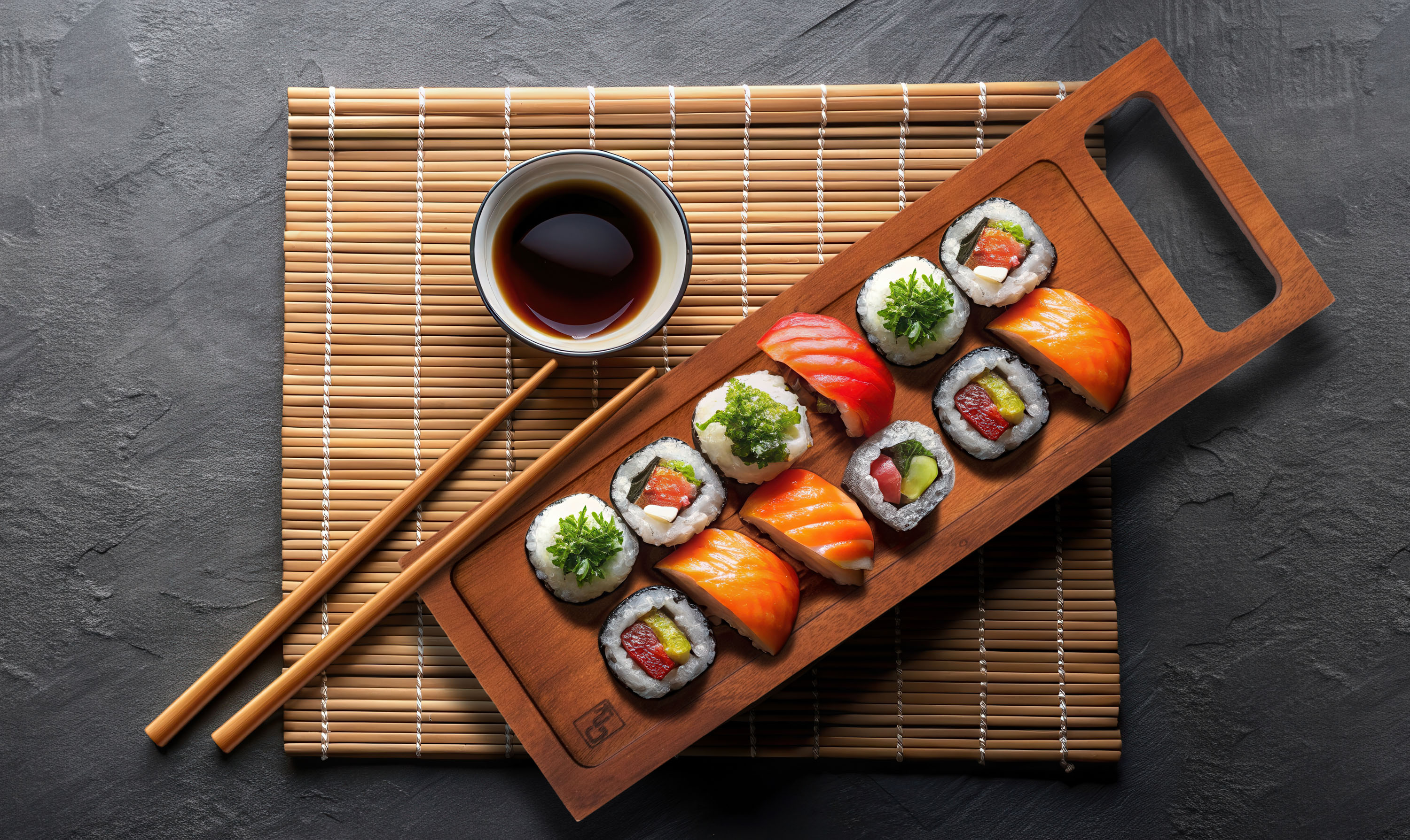 Sushi akácfa tálalódeszkán G21