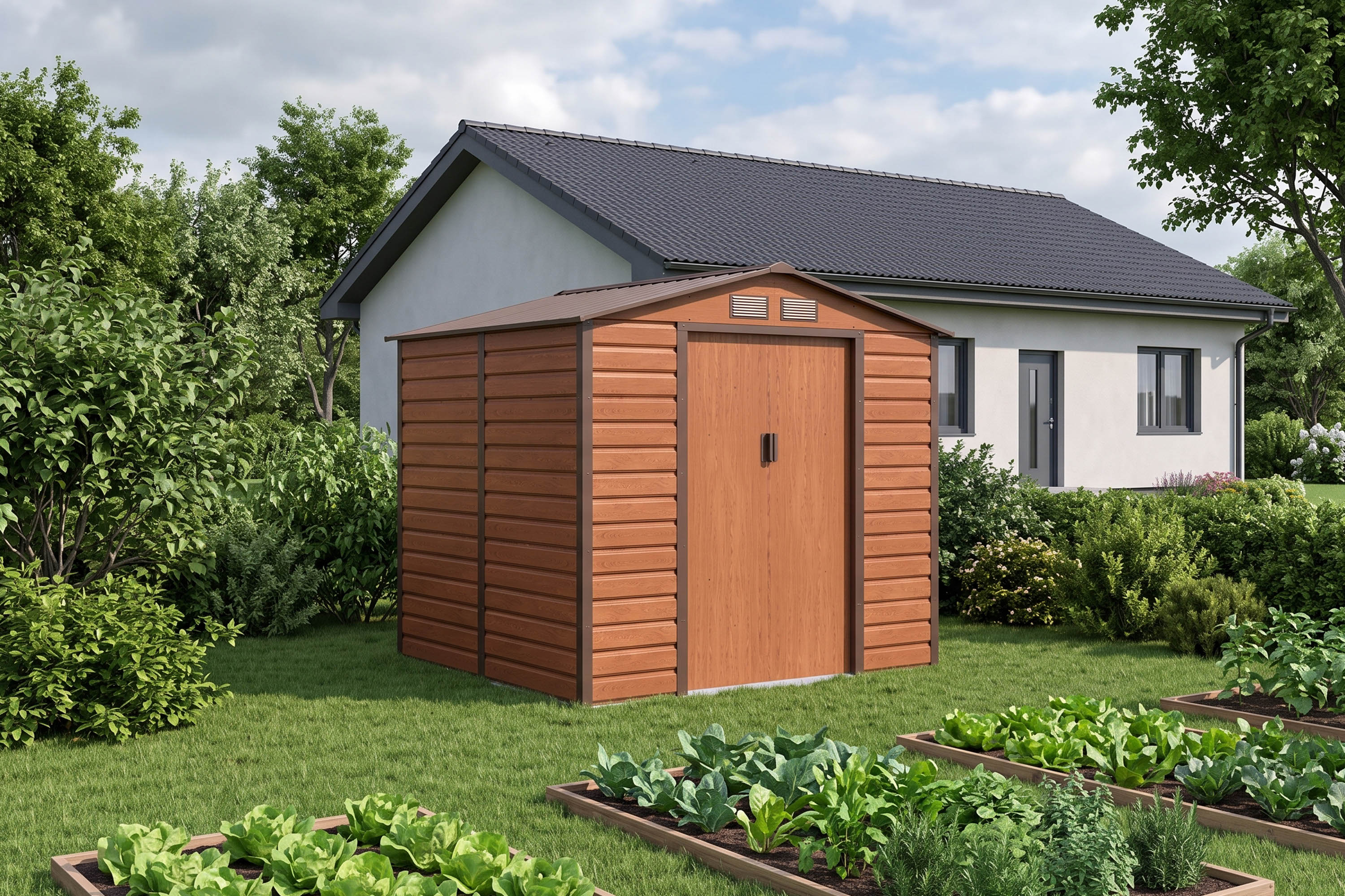 zahradní domek g21 gah 407 s ventilačními mřížkami, hnedý