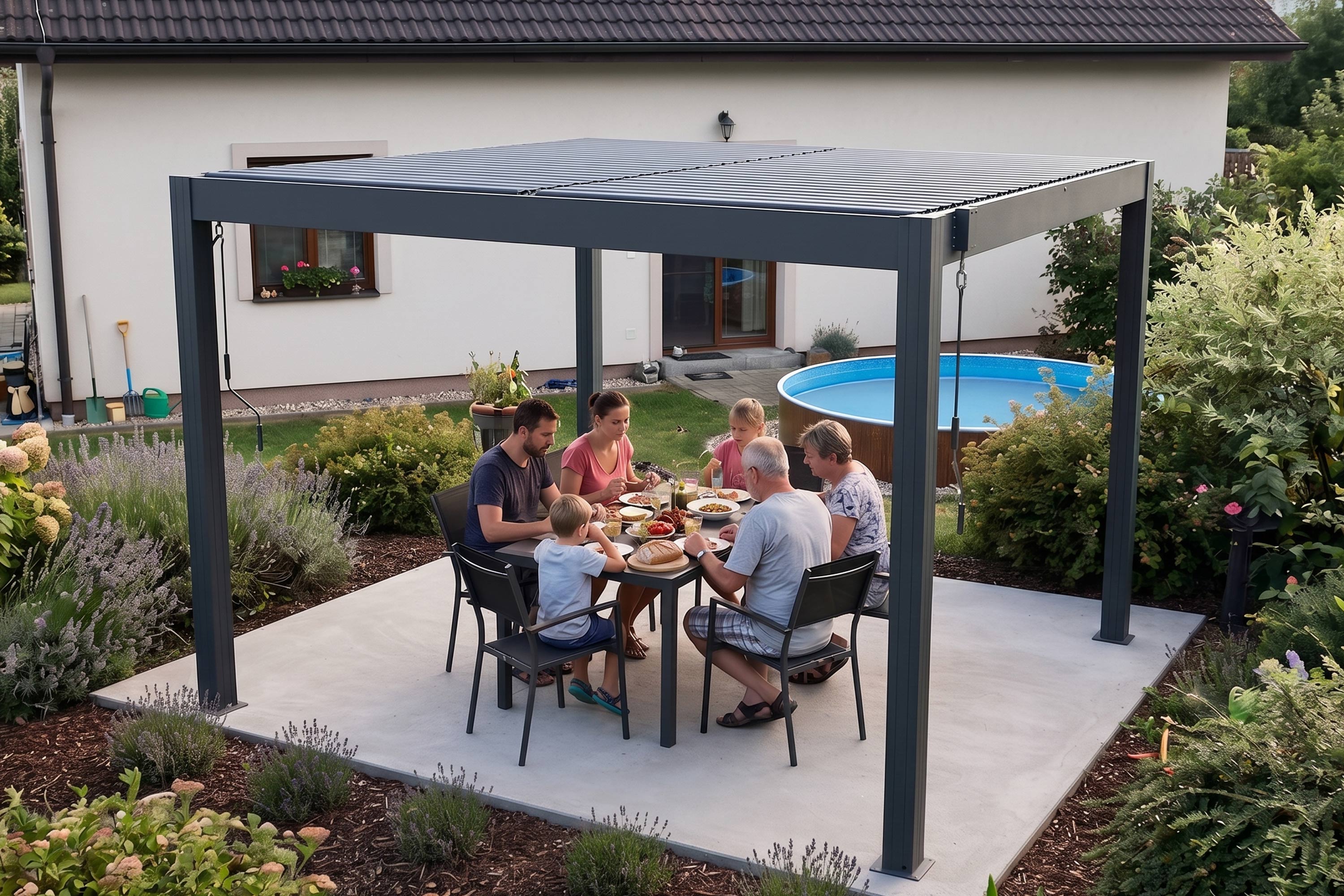 Bioklimatická pergola G21 Austin 3x3 m, antracitová hliníková