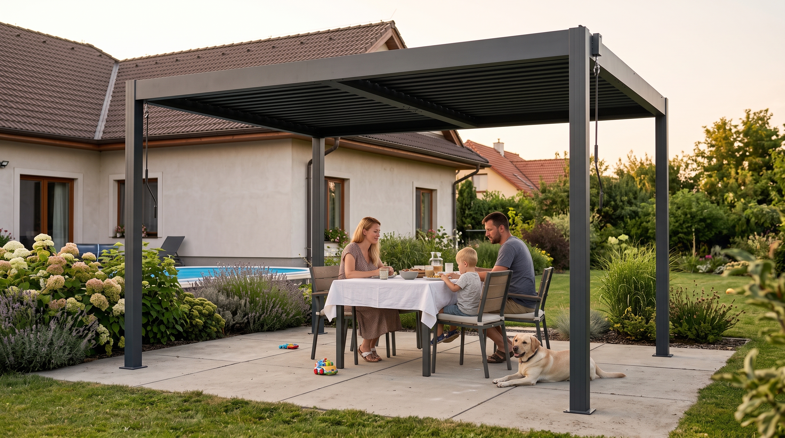 Bioklimatická pergola G21 Austin 4x3 m, antracitová hliníková