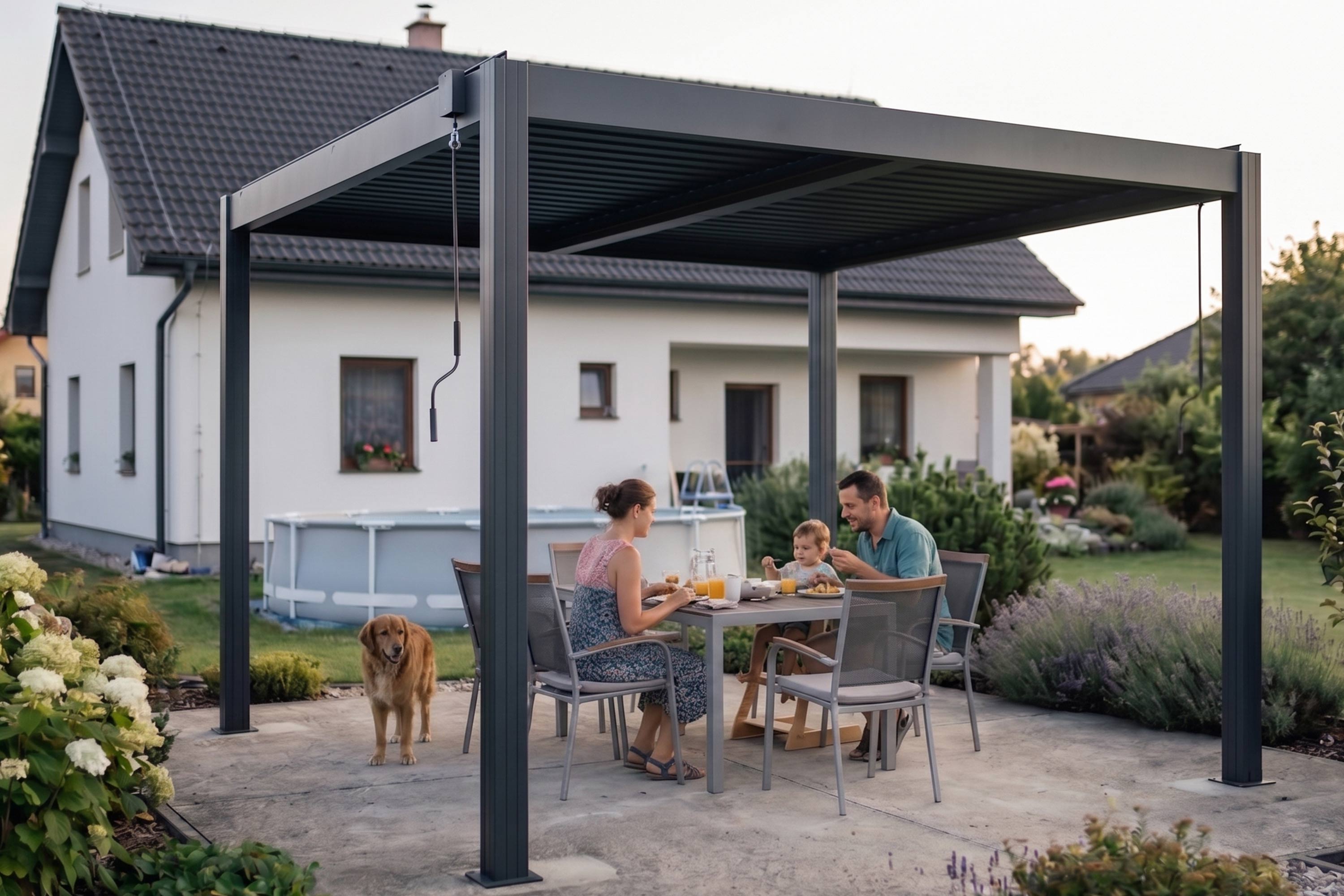 Bioklimatická pergola G21 Austin 4x4 m, antracitová hliníková