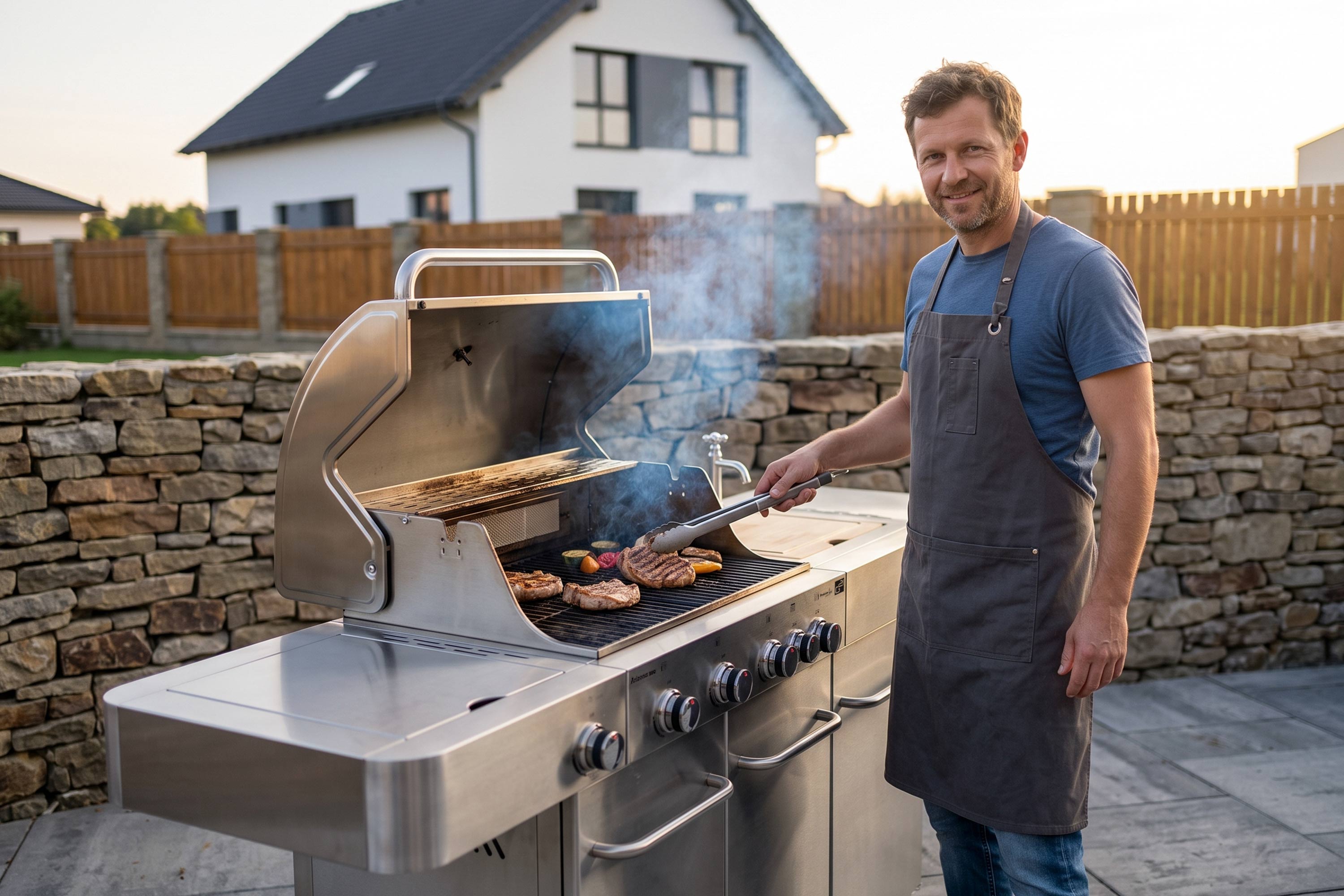 Maso a zelenina na plynovém grilu G21 Arizona, BBQ Premium Line 6 