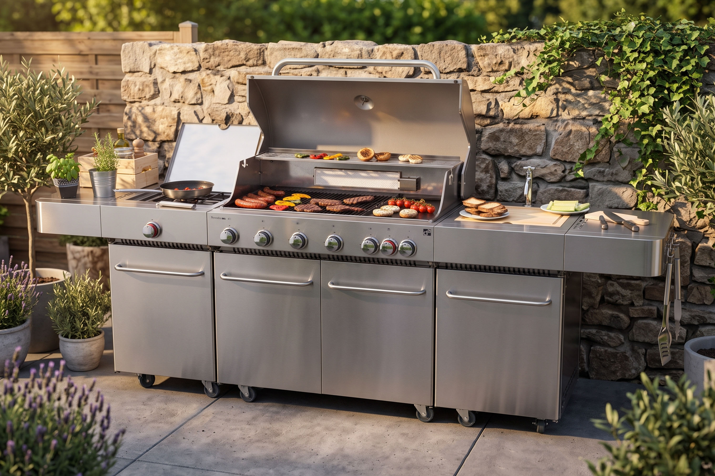 Kuřata grilovaná na jehle s motorem na plynovém grilu G21 Nevada BBQ 