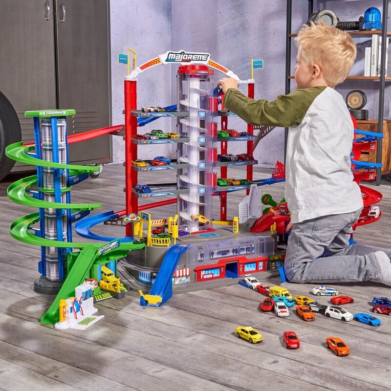 Garáž Majorette Super City + 6 autíček a vlak