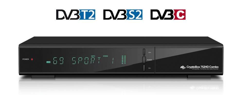 AB CryptoBox 752 HD Combo je vybavený ladením DVB-C, DVB-T, DVB-S2 aj DVB-T2