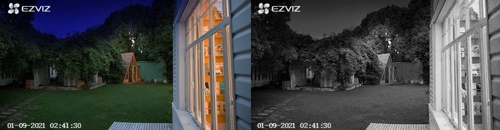 Při nedostatečném osvětlení kamera Ezviz BC1C aktivuje noční režim s IR přísvitem, který poskytuje detailní a jasný obraz i v úplné tmě až na vzdálenost 10 m.