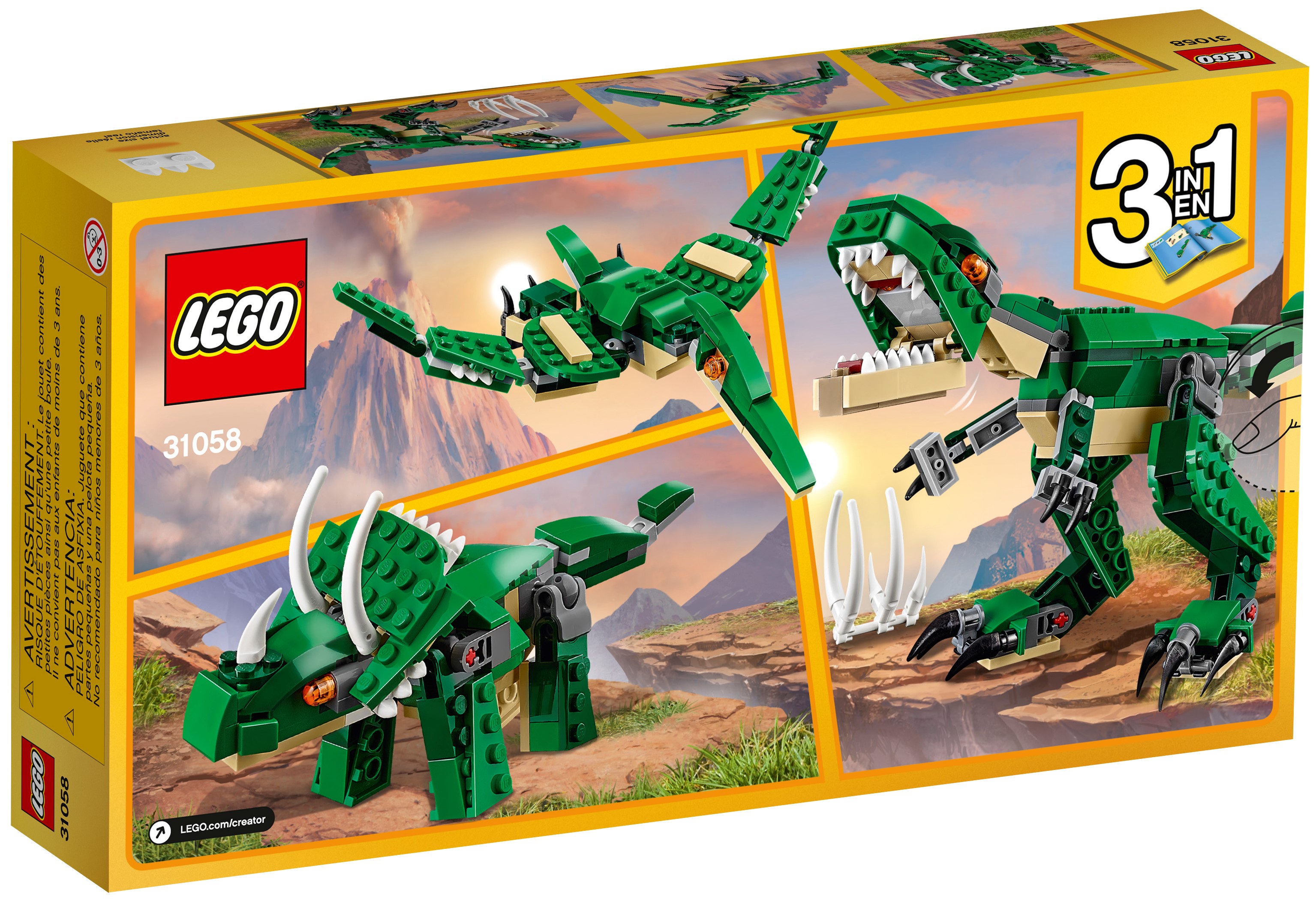 Stavebnice LEGO Úžasný dinosaur poskytuje návody na 3 různé dinosaury - T-Rec, Triceratops a Pterodaktyl