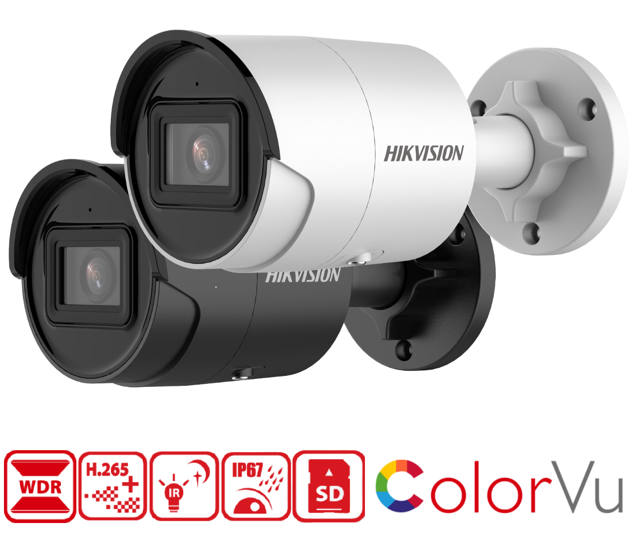 Kamera Hikvision  DS-2CD2043G2-IU má rozlišení 2688 x 1520px při 25 fps, krytí IP67, 120dB WDR snímač DarkFighter, micro SD slot na 256GB kartu, podporu kodeku H.265, barevné noční vidění ColorVu a algoritmus hlubokého učení AcuSense 2.0 pro chytrou detekci pohybu.