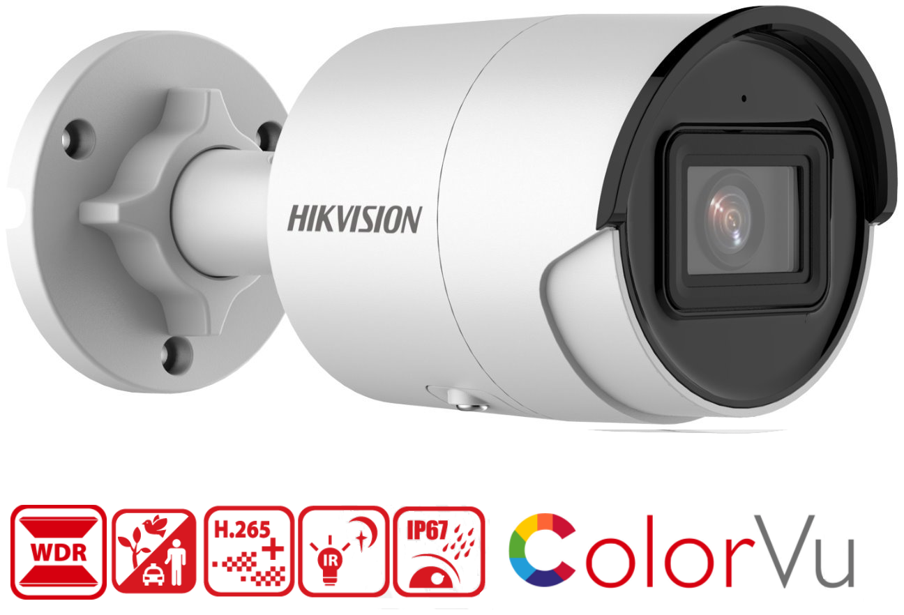 Kamera Hikvision DS-2CD2046G2-IU má rozlíšenie 2688 x 1520px pri 25 fps, krytie IP67, 120dB WDR snímač DarkFighter, micro SD slot na 256GB kartu, podporu kodeku H.265, farebné nočné videnie ColorVu a algoritmus hlbokého učenia AcuSense 2.0 pre chytrú detekciu pohybu.