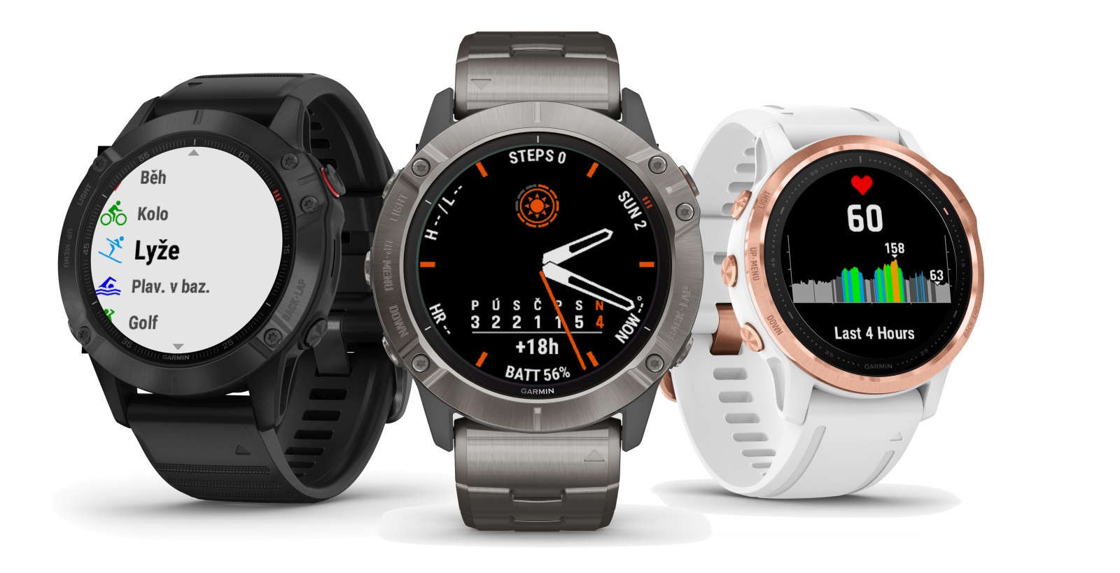funkcia hodiniek Garmin fenix6 na troch farebných variantách modelu