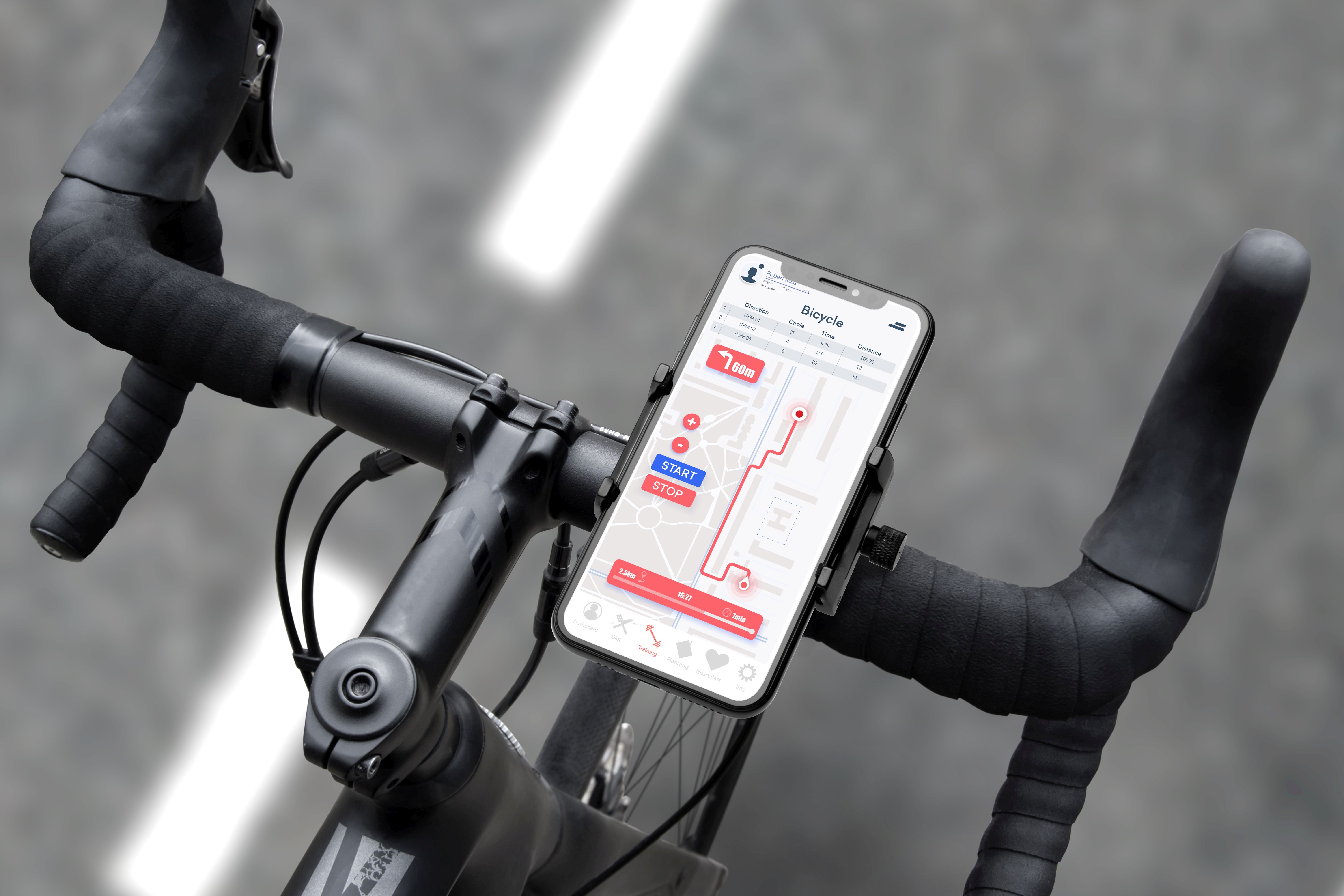 A Fixed Bikee ALU alumínium mobiltelefon tartót rögzítheti a kerékpár vagy a motor kormányára.