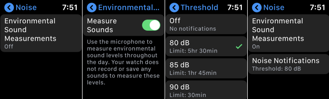 Pokaždé když je tato hranice překročena, tak od Apple Watch Series 7 dostanete jemné haptické upozornění na nebezpečně vysokou hladinu hluku.