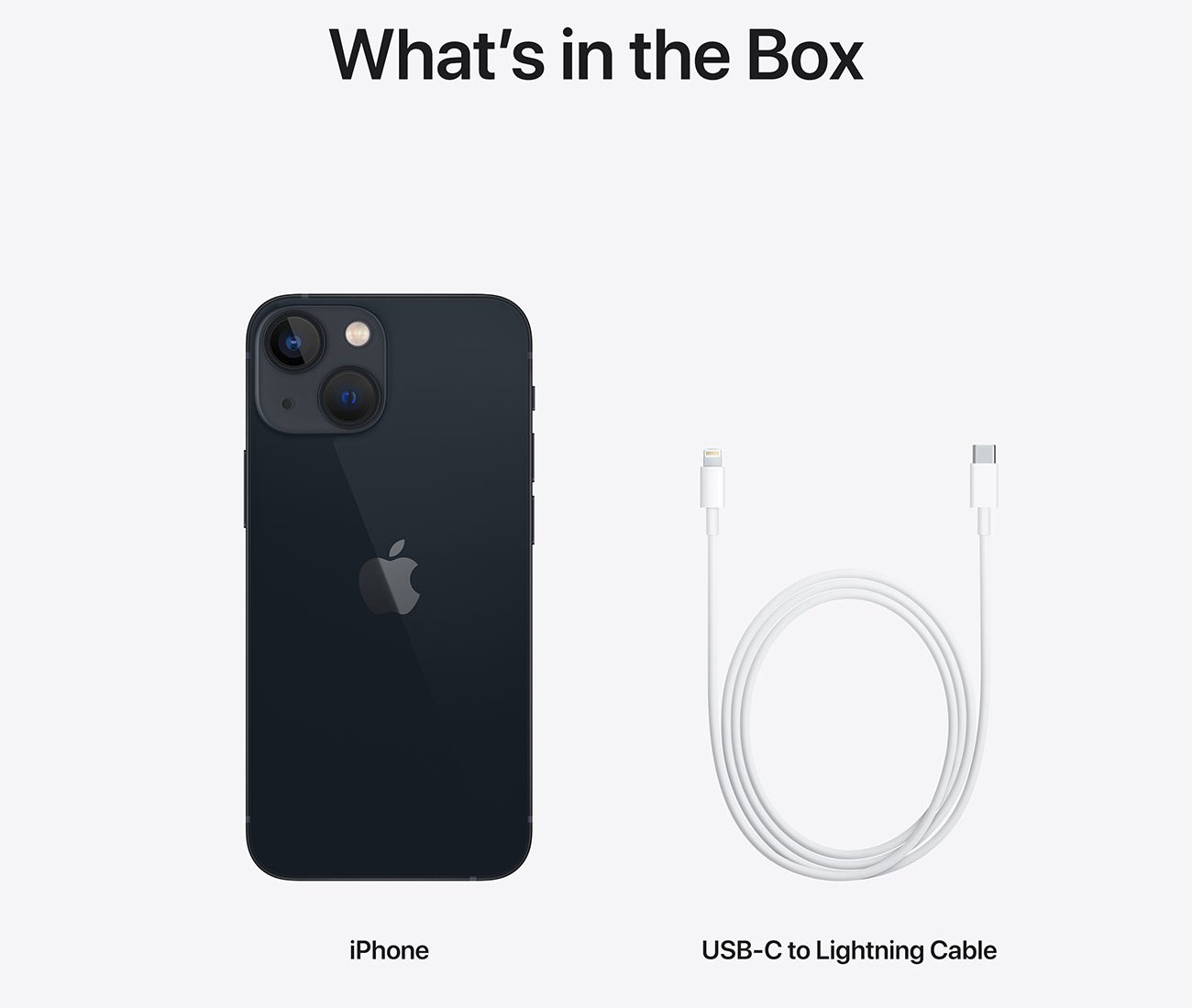 Součástí balení je pouze Apple iPhone 13 Mini a rychlonabíjecí USB-C/Lightning kabel = vysoká úspora emisí společnosti Apple