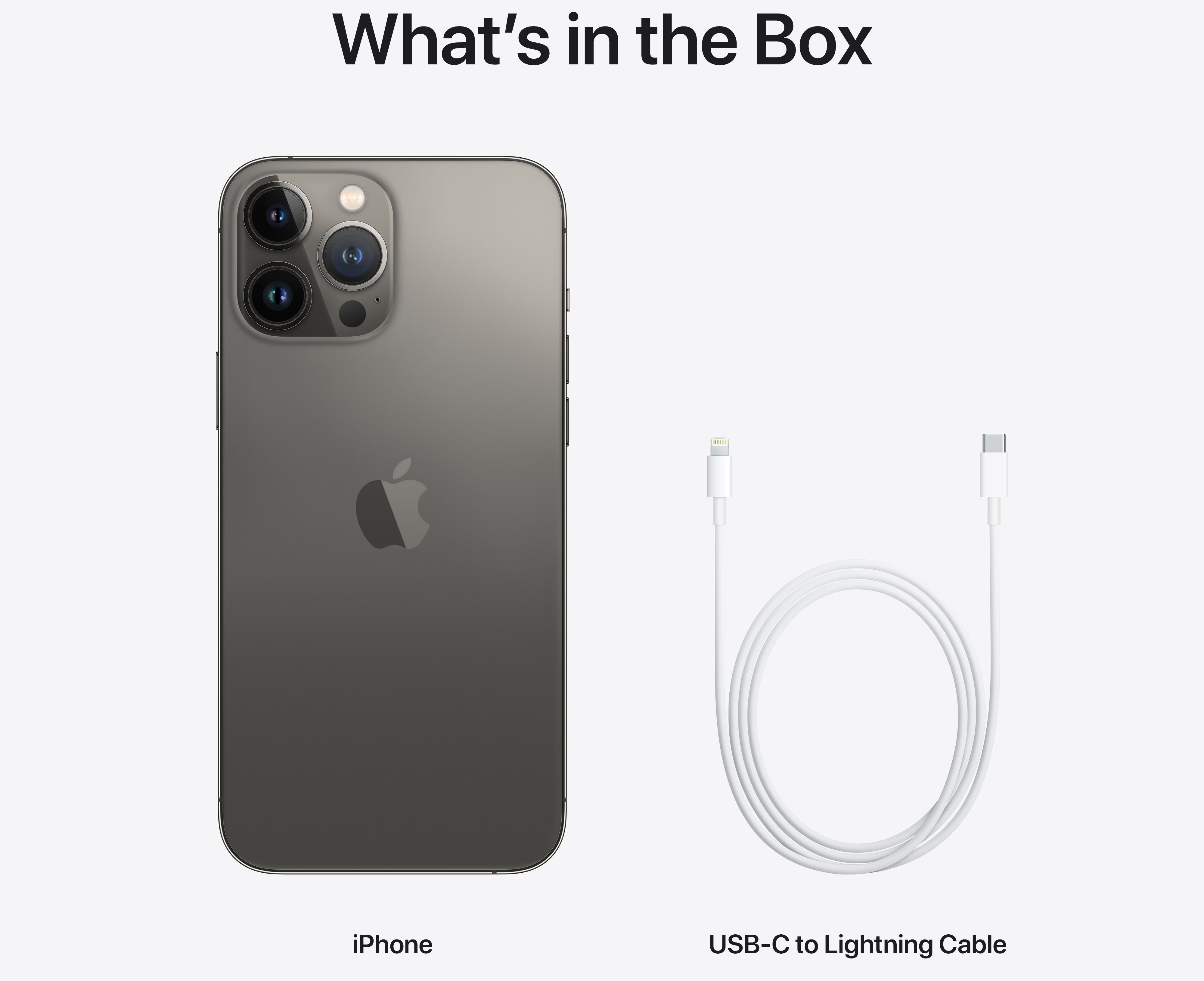 Súčasťou balenia je iba Apple iPhone 13 Pro Max a rýchlonabíjací USB-C/Lightning kábel = vysoká úspora emisií spoločnosti Apple